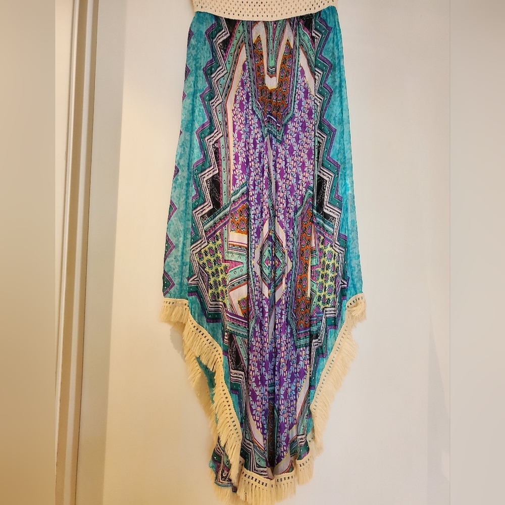 Pop ST Barth 100% SILK MAXI DRESS/ BEACH COVER UP OS